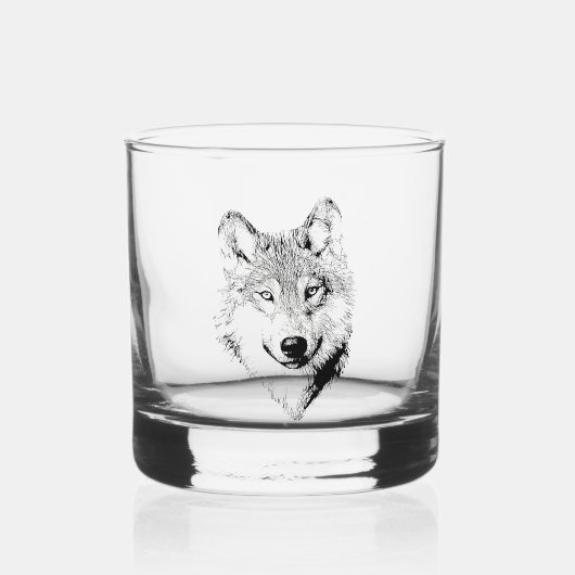 ウルフスピリットアニマルヘッドイラストレーションモノグラム ウイスキーグラス (正面)
