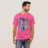 ウルフスプラッシュアートアニマル顔ウルフ恋人 Tシャツ (正面フル)