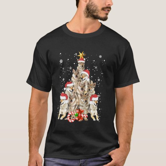 ウルフツリークリスマスセータークリスマスペットアニマルウルフ Tシャツ (正面)