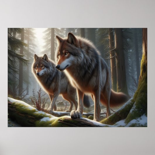 ウルフデュオインフォレスト3Dルック | 素晴らし自然 ポスター (正面)