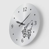ウルフトライバルタトゥーベクターシルバーブラック ラージ壁時計 (傾斜)
