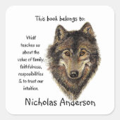 ウルフトーテムアニマルガイドウォーターカラー自然アート スクエアシール (正面)