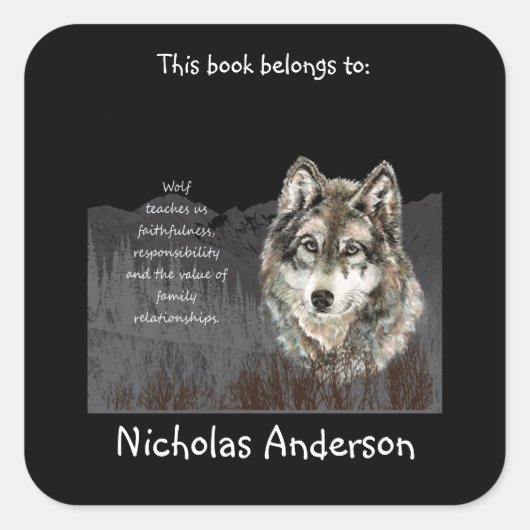 ウルフトーテムアニマルスピリットガイド蔵書票 スクエアシール (正面)