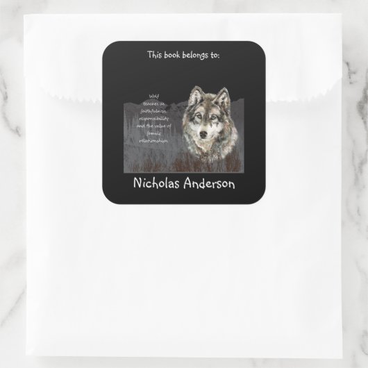 ウルフトーテムアニマルスピリットガイド蔵書票 スクエアシール (バッグ)