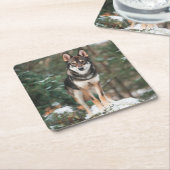 ウルフドッグ スクエアペーパーコースター (アングル)