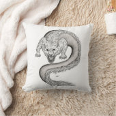 ウルフドラゴンブラックアンドホワイトデザイン クッション (ブランケット)