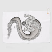 ウルフドラゴンブラックアンドホワイトデザイン ゴルフタオル (横)