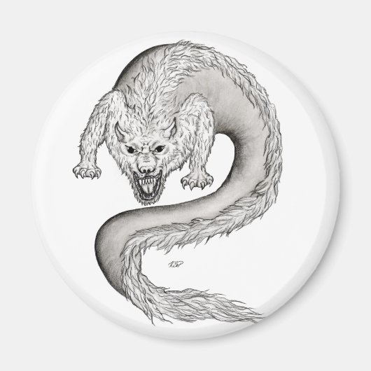 ウルフドラゴン白黒デザイン マグネット (正面)