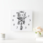 ウルフドリームキャッチャーアクリルの壁掛け時計 スクエア壁時計 (ホーム)