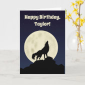 ウルフハウリングアットザムーンイラストレーション パーソナライズされた カード (黄色い花)