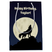 ウルフハウリングアットザムーンイラストレーション パーソナライズされた ミディアムペーパーバッグ (正面)