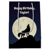 ウルフハウリングアットザムーンイラストレーション パーソナライズされた ミディアムペーパーバッグ (裏面)