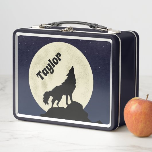 ウルフハウリングアットザムーンイラストレーション パーソナライズされた メタルランチボックス (インサイチュ)