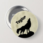 ウルフハウリングアットザムーンイラストレーション パーソナライズされた 缶バッジ (正面&裏面)