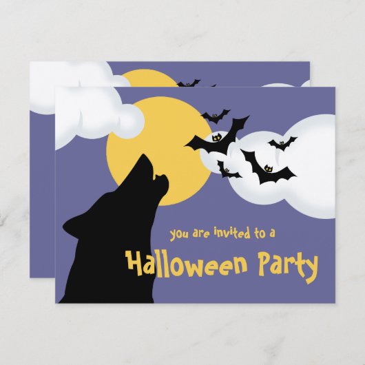ウルフハウリングアットムーンハローウィンパーティ招待状 招待状 (正面/裏面)