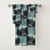 ウルフハウリングアットムーンパターンデザイン バスタオルセット (インサイチュ)