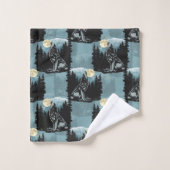 ウルフハウリングアットムーンパターンデザイン バスタオルセット (ウォッシュタオル)