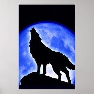 ウルフハウリングアットムーンポスタープリント- Wolf Posts ポスター