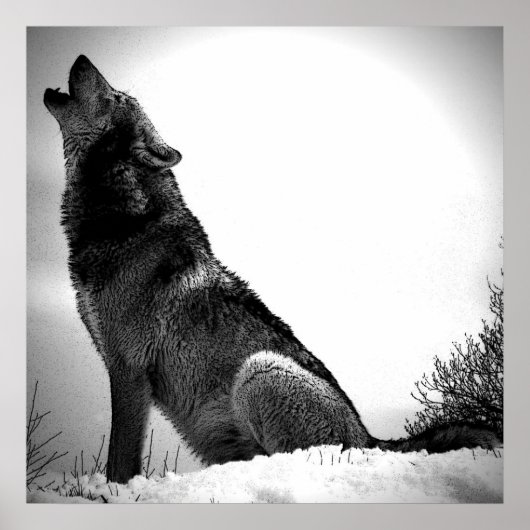 ウルフハウリングアットムーンポスタープリント- Wolf Posts ポスター (正面)