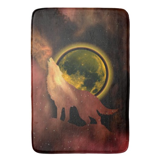 ウルフハウリングイン宇宙ムーン銀河系 バスマット (正面縦)