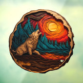 ウルフハウリングウッドフェイクカービングワイルド自然 ウィンドウサイン (シート3)