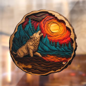 ウルフハウリングウッドフェイクカービングワイルド自然 ウィンドウサイン (シート2)