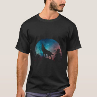 ウルフハウリングムーンコズミック宇宙銀河系ラブウルフ Tシャツ
