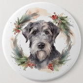 ウルフハウンドのクリスマスリース お祭り気分な愛犬 缶バッジ (正面)