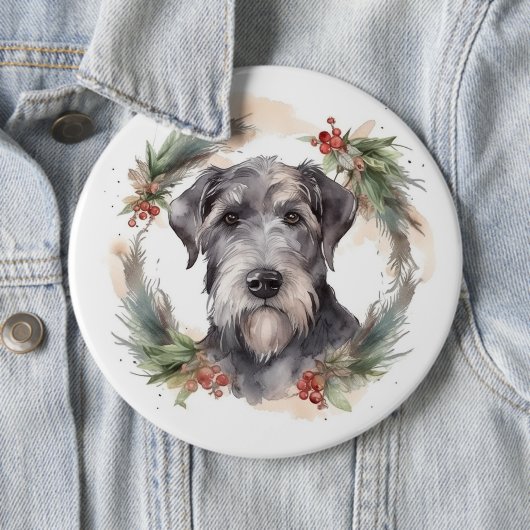 ウルフハウンドのクリスマスリース お祭り気分な愛犬 缶バッジ (インサイチュ)
