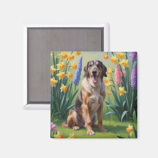 ウルフハウンドの春の花の絵 マグネット (正面/裏面)