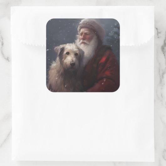 ウルフハウンドウィズサンタクロースフェスティバルクリスマス スクエアシール (バッグ)