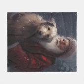 ウルフハウンドウィズサンタクロースフェスティバルクリスマス フリースブランケット (正面(横))