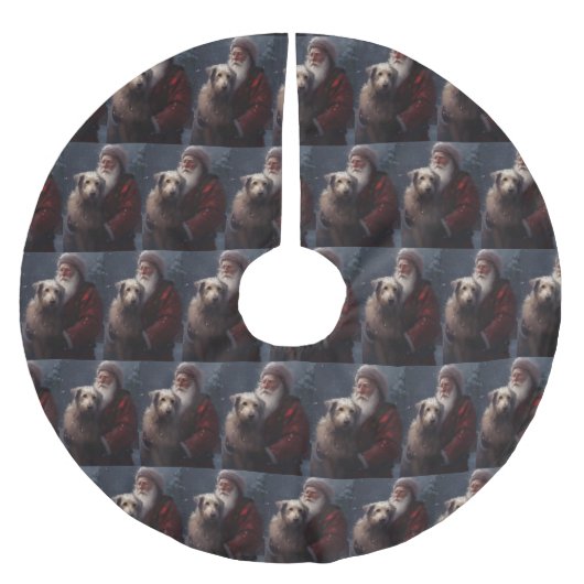 ウルフハウンドウィズサンタクロースフェスティバルクリスマス ブラッシュドポリエステルツリースカート (正面)