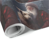 ウルフハウンドウィズサンタクロースフェスティバルクリスマス ラッピングペーパー (ロールコーナー)