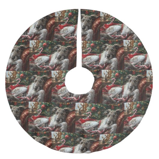 ウルフハウンドドッグクリスマスフェスティバル ブラッシュドポリエステルツリースカート (正面)