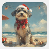 ウルフハウンドドッグクリスマスヴィンテージビーチ スクエアシール (正面)