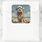 ウルフハウンドドッグクリスマスヴィンテージビーチ スクエアシール (バッグ)