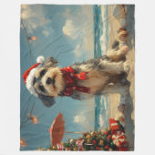 ウルフハウンドドッグクリスマスヴィンテージビーチ フリースブランケット (正面)