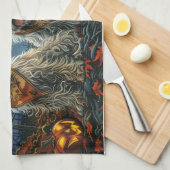 ウルフハウンドハロウィン不気味 キッチンタオル (四つ折り)