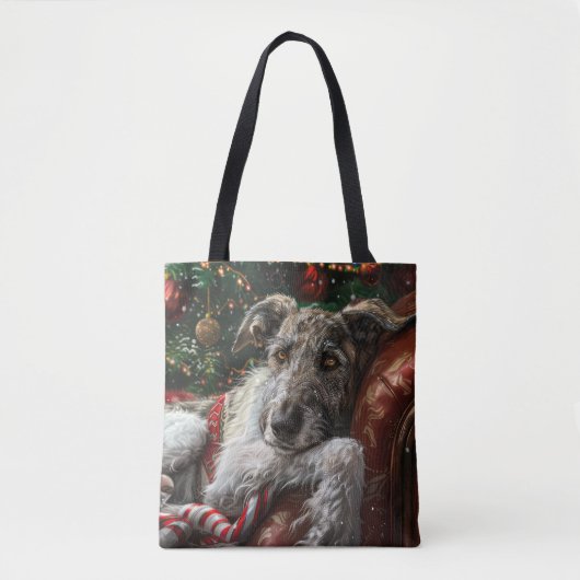 ウルフハウンド犬のクリスマス トートバッグ (正面)