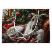 ウルフハウンド犬のクリスマス ラージペーパーバッグ (正面)