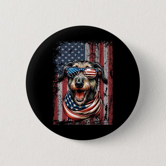 ウルフハウンド犬の愛米国国旗7月の愛国心の4th 缶バッジ (正面)