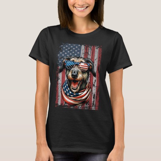 ウルフハウンド犬の愛米国国旗7月の愛国心の4th tシャツ (正面)