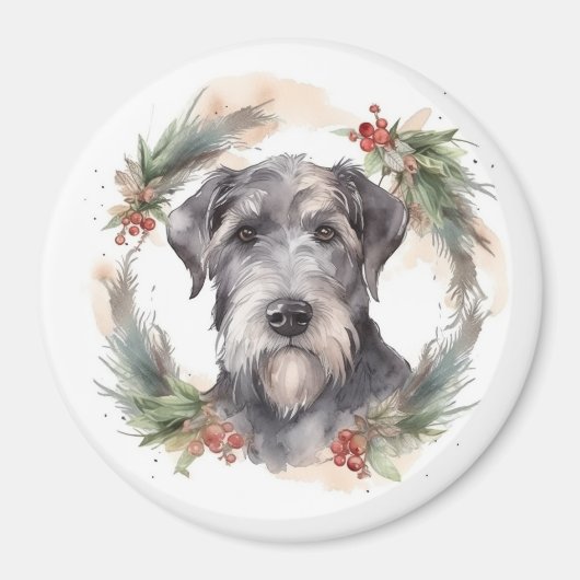 ウルフハウンド クリスマスリース 祝祭の犬 マグネット (正面)