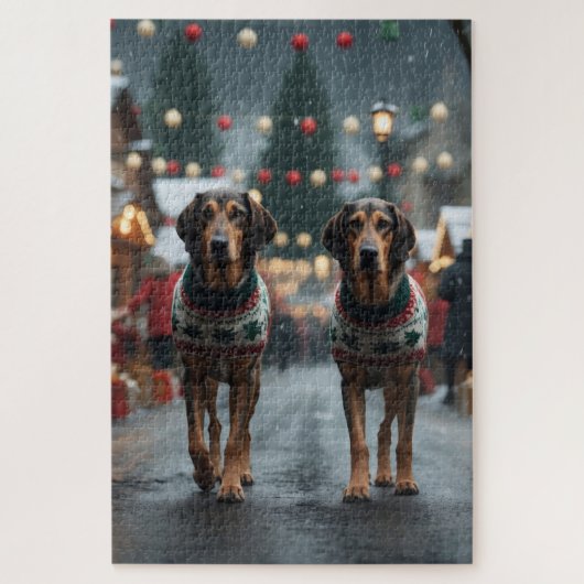 ウルフハウンド 犬 クリスマス 雪 冬の休日 ジグソーパズル (縦)