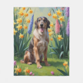 ウルフハウンド 犬 春の花 絵画 フリースブランケット (正面)