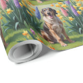 ウルフハウンド 犬 春の花 絵画 ラッピングペーパー (ロールコーナー)