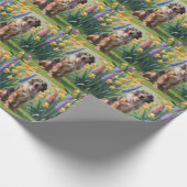 ウルフハウンド 犬 春の花 絵画 ラッピングペーパー (角)
