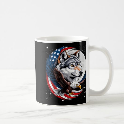 ウルフハゲ・イーグル・アメリカ国旗の満月の新年 コーヒーマグカップ (右)