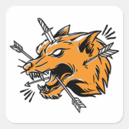 ウルフハンドスケッチイラストレーションTシャツトラッカーハット スクエアシール